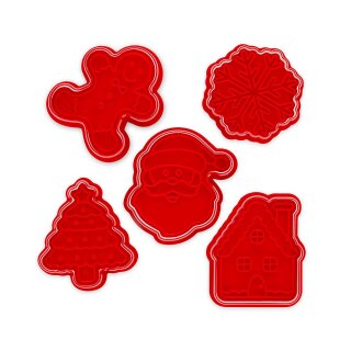 5 COOKIE CUTTERS WITH STAMPS - COOKIE TIME! - CHRISTMAS