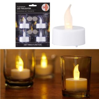 *V* LED Teelicht mit Timer, 4er Set, auf Blister