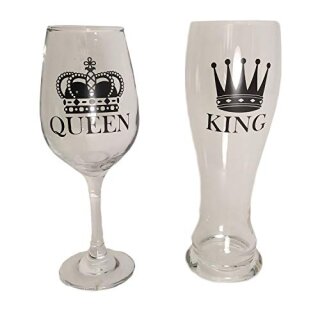 Trinkglas, King & Queen, für ca. 600 & 430 ml, H: ca. 23 cm, 2er Set in Kunststoff-Box