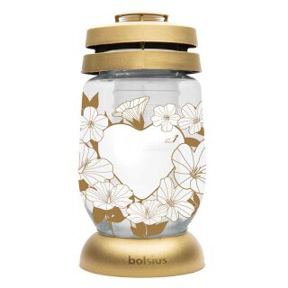Laterne aus Glas mit Herz – 22,5x11 cm (HxB) – Wind- und wassergeschützt – Brenndauer 36h – Grabdekoration - Windgeschütze Laterne - Friedhofsdekoration