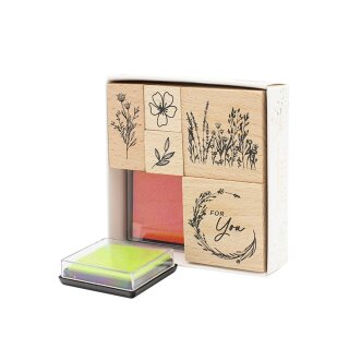 Stempelset Blume - 5 Stempel + 2 Stempelkissen