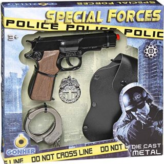 Polizei Spielzeugset für Kinder - Pistole mit Holster, Handschellen und Abzeichen - Realistische Rollenspiele für Kostüme & Karneval