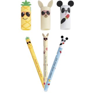 Radierbare Gelschreiber 3er Set – Lama, Ananas, Panda – Blaue Tinte 0.7mm – Niedliche Design Stifte für Schule, Büro & Notizen – Nachfüllbar & Rückstandsfrei Radierbar
