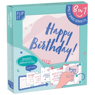 12 Flip Servietten "Geburtstag" 33x33cm, beidseitig bedruckt