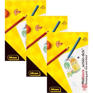 Idena 10390 - Idena Malblock , DIN A4, 100 Blatt, 70 g/m², Schön Dick, 3 Stück, Weiß
