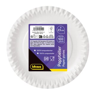 AAO Pappteller Kompostierbar weiß 23 cm 100 Stück