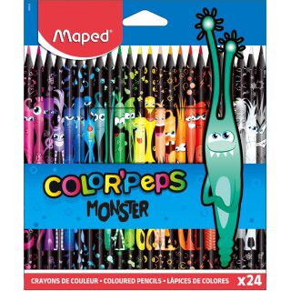 Maped 862624 - ergonomische Drei-Kant-Buntstifte, Farbstifte COLORPEPS BLACK MONSTER - 24