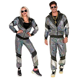 "80er JAHRE SILBER REFLEKTIERENDER TRAININGSANZUG" (Oberteil, Hose) #1