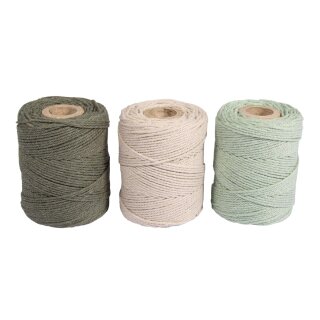 Makramee Garn, sortiert, 1mm ø, eukalyptus, 3x ca. 50g, 3 Spulen à 65m