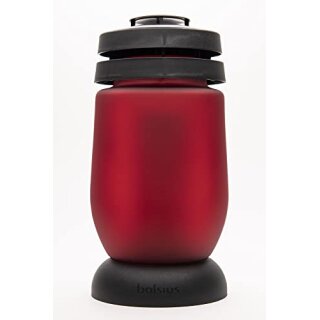 Grablaterne in Rot – 224?mm hoch & Ø?110?mm – Glaslaterne mit Deckel und Nachfüller – wetterfestes Grablicht für ganzjährigen Einsatz im Freien