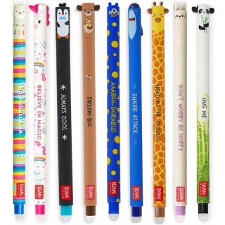 LEGAMI radierbare Gelschreiber Gelstifte mit Tiermotiven Multipack mit neun verschiedenen Stiften Hai, Giraffe, Panda, Lama, Einhorn, Bunny, Pinguin, Teddy und Monster