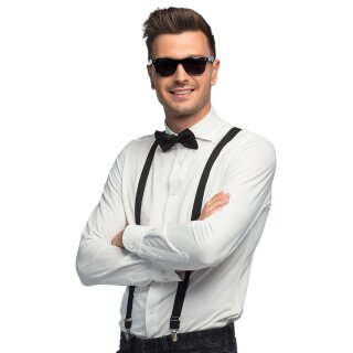 Satz Classic schwarz (Partybrille, Fliege und Hosenträger)