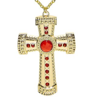 "GOLDENE HALSKETTE MIT KREUZ UND EDELSTEINEN"