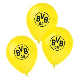 6 Latexballons BVB Dortmund 4-farbig 27,5 cm / 11"