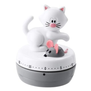 Küchentimer "Miau" grau und rosa auf Karte